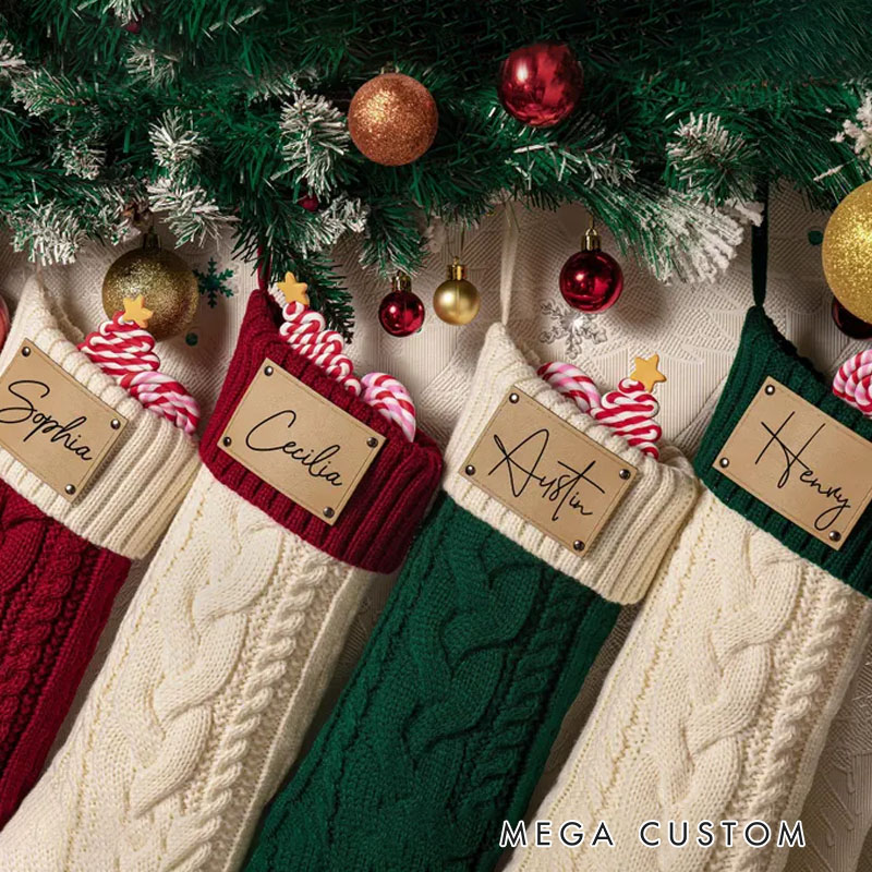 Personalized Engraved Leather Patch Stockings Christmas Stockings with Name Holiday Decor Gift