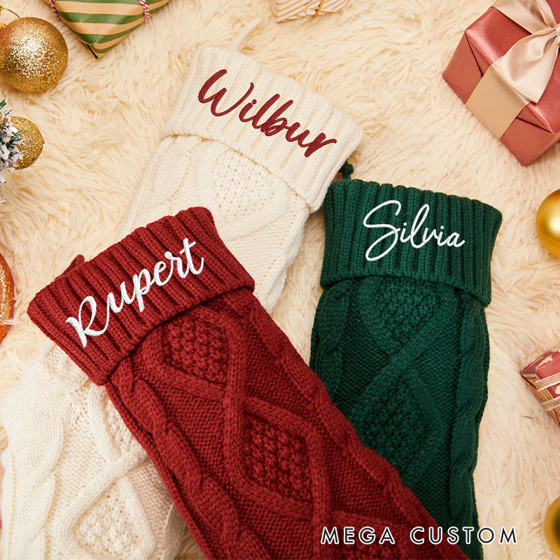 Personalized Cable Knit Christmas Stocking Embroidered Name Family Decor
