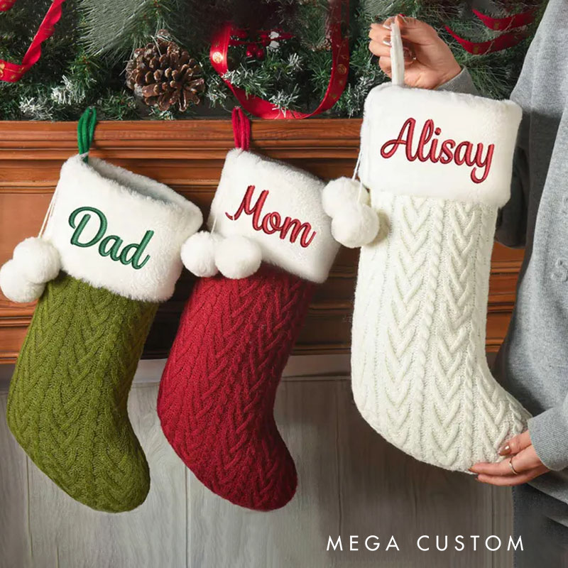 Personalized Embroidered Christmas Stocking Custom Christmas Stockings with Pom Pom Holiday Gift