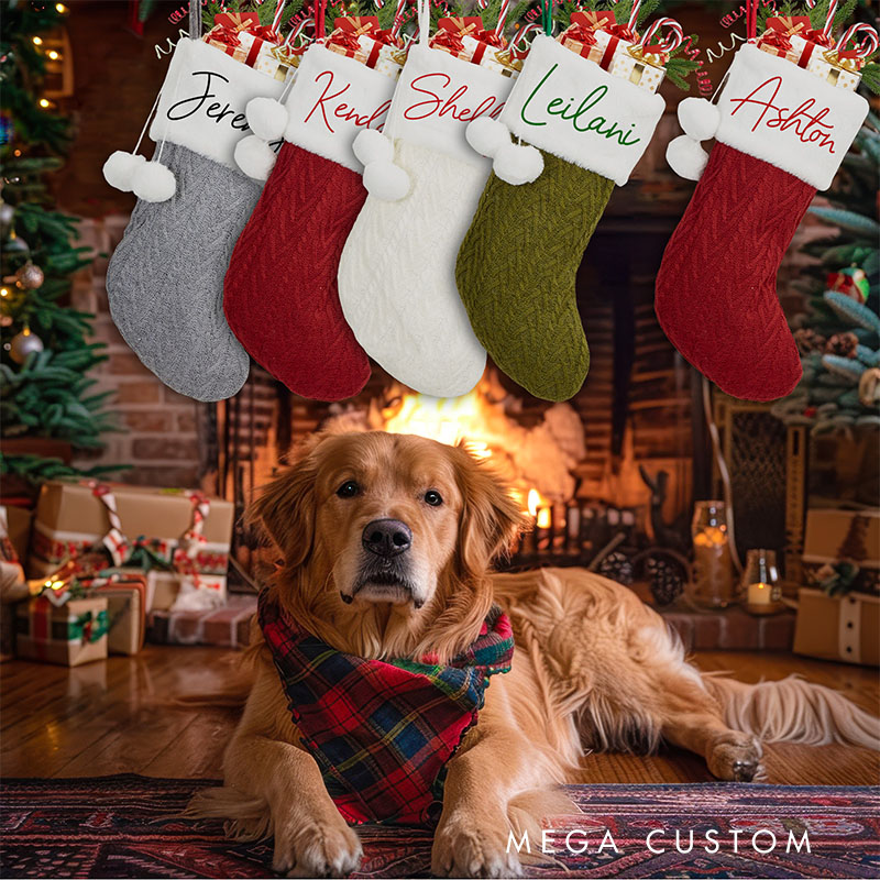 Personalized Embroidered Christmas Stocking Custom Christmas Stockings with Pom Pom Christmas Gift
