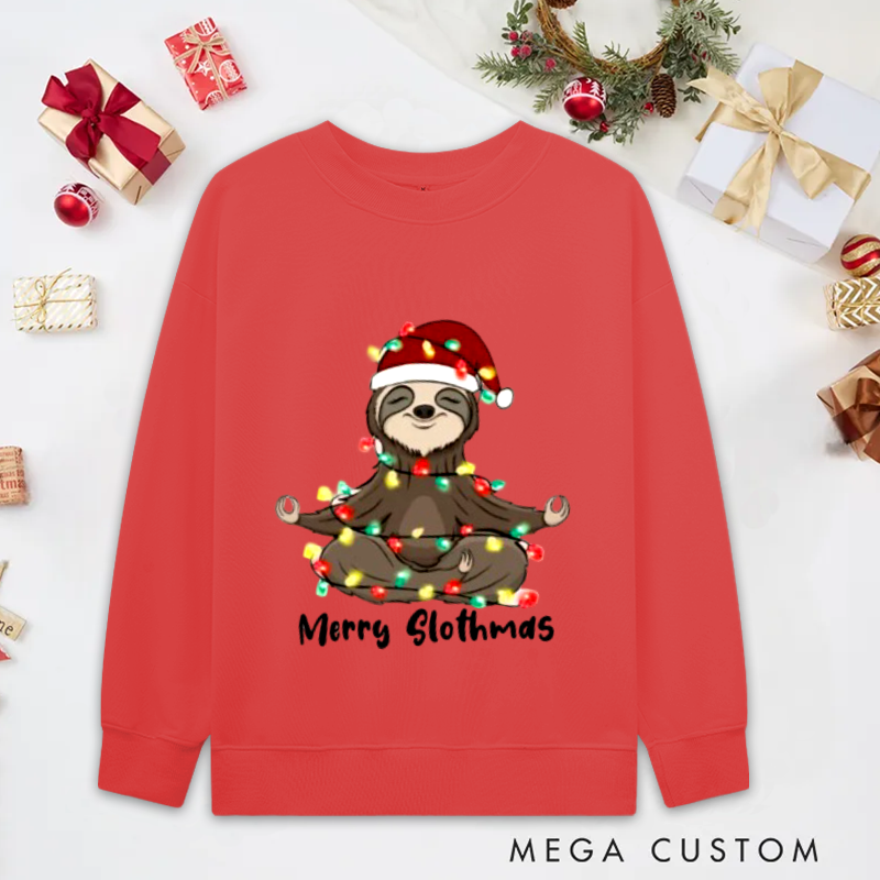 Personalized Christmas Yoga Classic Sweatshirts Merry Slothmas Sweatshirts Christmas Yoga Sweatshirts Sloth Lover Sweatshirts Woman Pilates Sweatshirts Yoga Lover Gift Perfect for Yoga Lover and Holiday