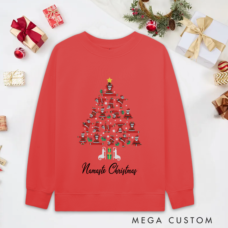 Personalized Christmas Yoga Classic Sweatshirts with Namaste Christmas Santa Pose Tree Design Christmas Yoga Sweatshirts Gift Perfect for Yoga Lover and Holiday