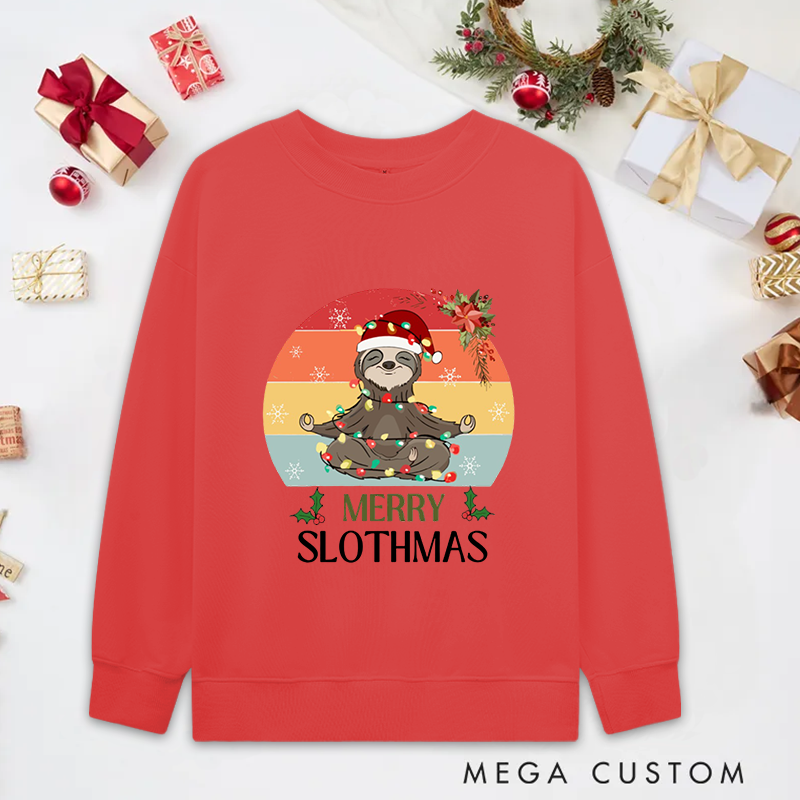Personalized Merry Slothmas Yoga Classic Sweatshirts with Meditating Sloth Design Christmas Yoga Sweatshirts Gift Perfect for Yoga Lover and Holiday