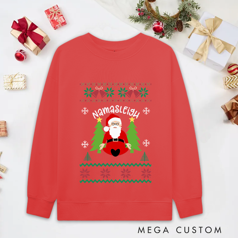 Personalized Namastay Christmas Classic Sweatshirts with Meditating Santa Design Christmas Yoga Sweatshirts Gift Perfect for Yoga Lover and Holiday