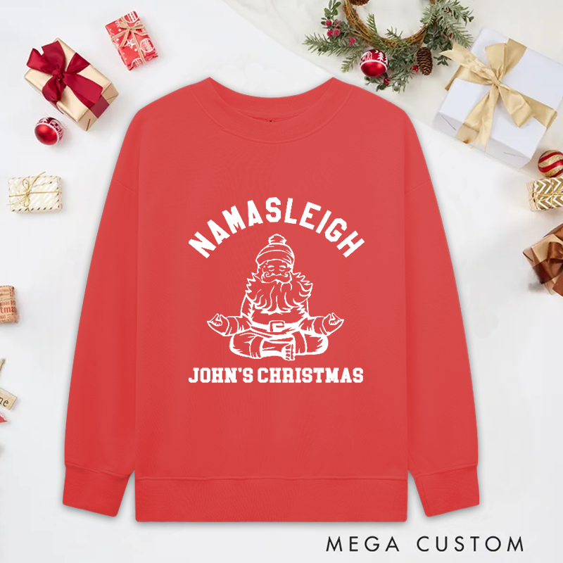 Personalized Namastleigh Yoga Christmas Classic Sweatshirts with Meditating Santa Design Christmas Yoga Sweatshirts Gift Perfect for Yoga Lover and Holiday