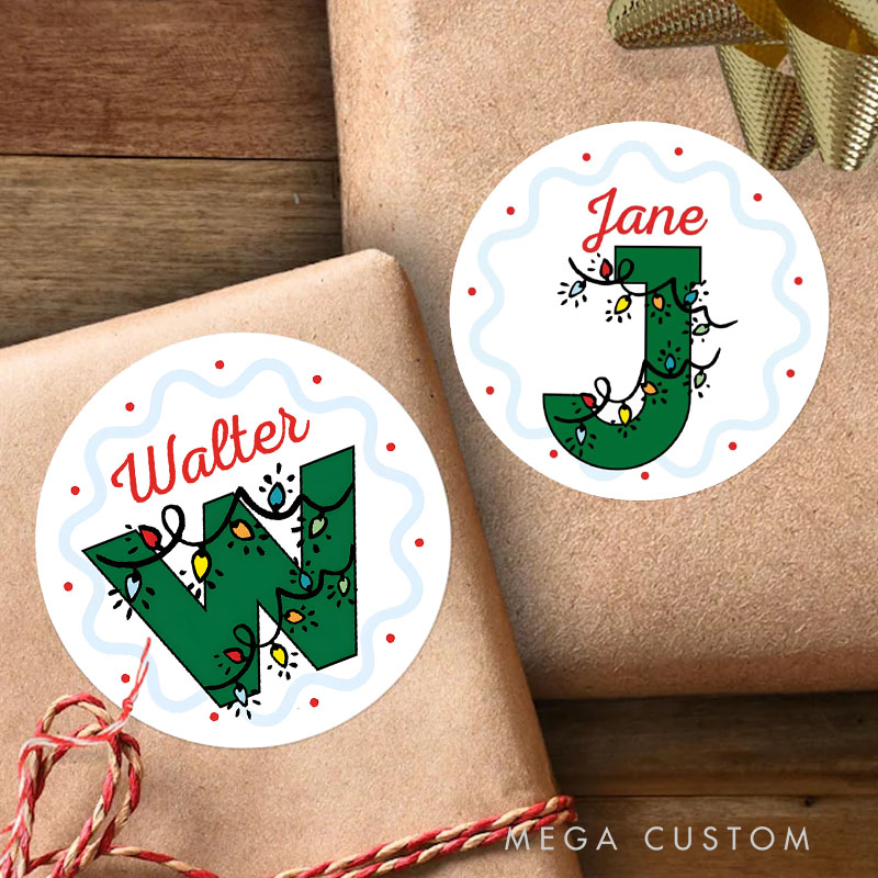 Personalized Festive Initial Wreath Celebrating XX's Holiday Spirit Christmas Gift Tags