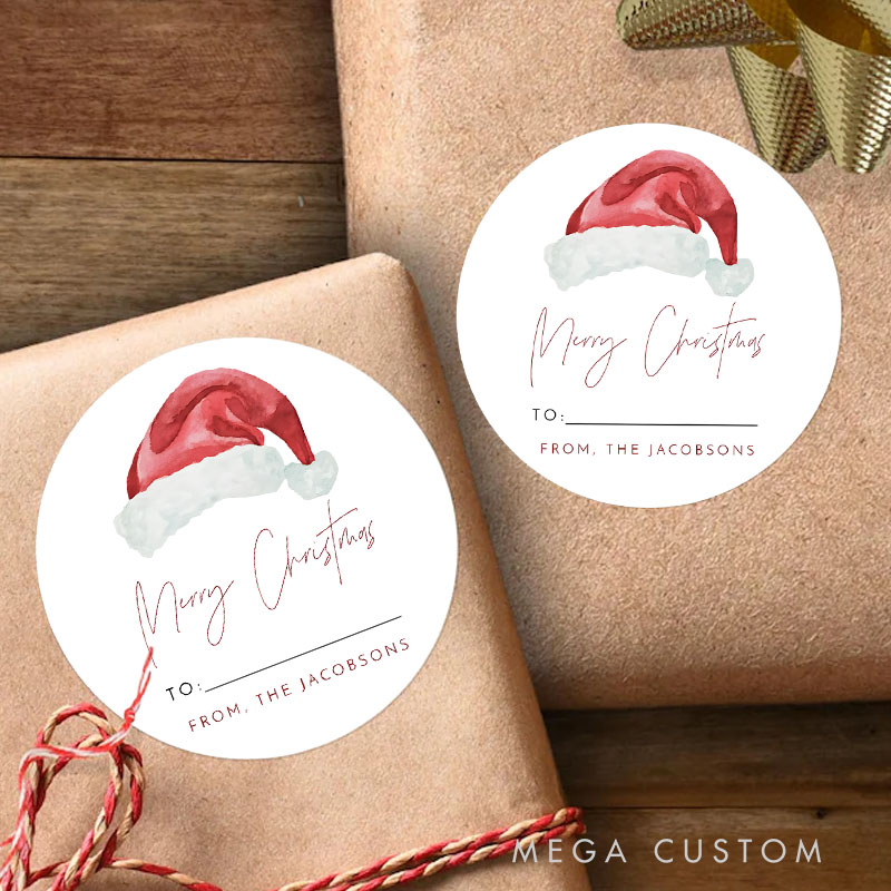 Personalized Classic Santa Hat with Warm Wishes from the XX Gift Tags