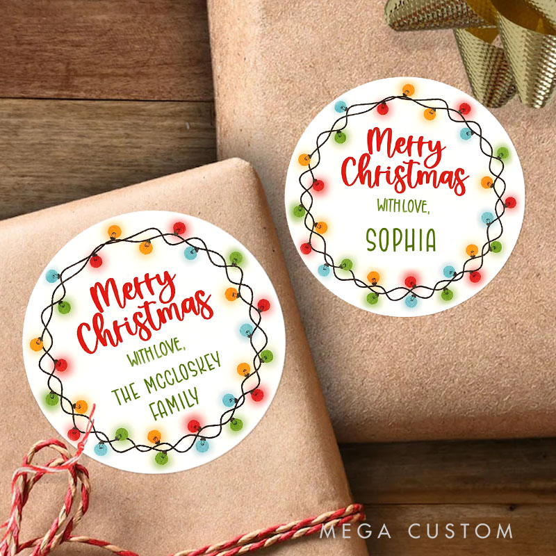 Personalized Festive Christmas Lights with Love from the XX Family Gift Tags