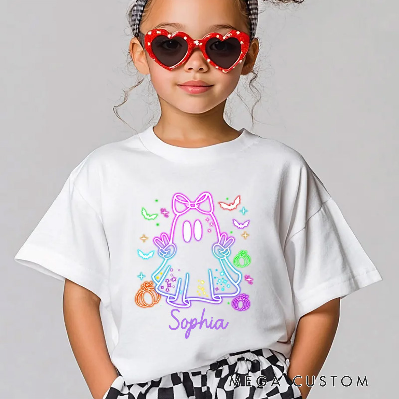 Personalized Kids Halloween Neon Shirt Cute Ghost Neon Halloween Ghost Shirt Funny Kids Gift