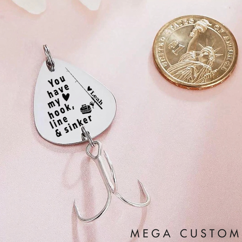 Personalized Fishing Keychain Valentine Day Gift for Him Valentines Day for Man Personalized Fishing Lure Hook Line and Sinker Lure