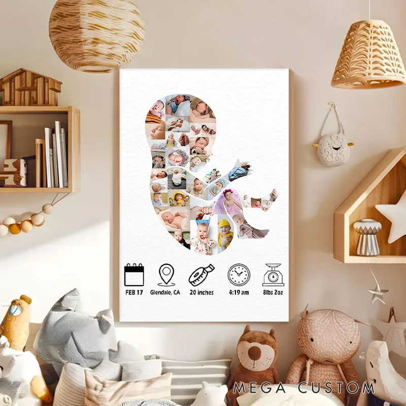 Personalized Photo Collage Art with Custom Initials and Unique Baby Keepsake