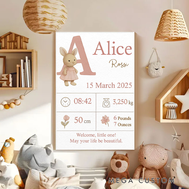 Personalized Birth Announcement with Custom Name Date and Cute Animal Graphic