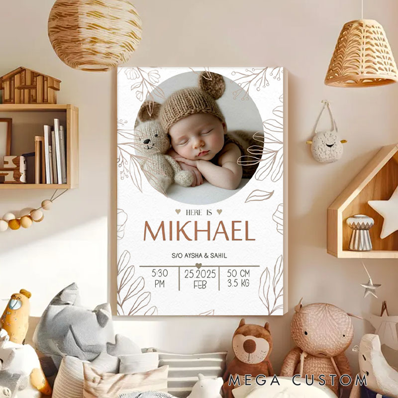 Personalized Baby Photo Frame with Custom Name and Birth Details for Nursery