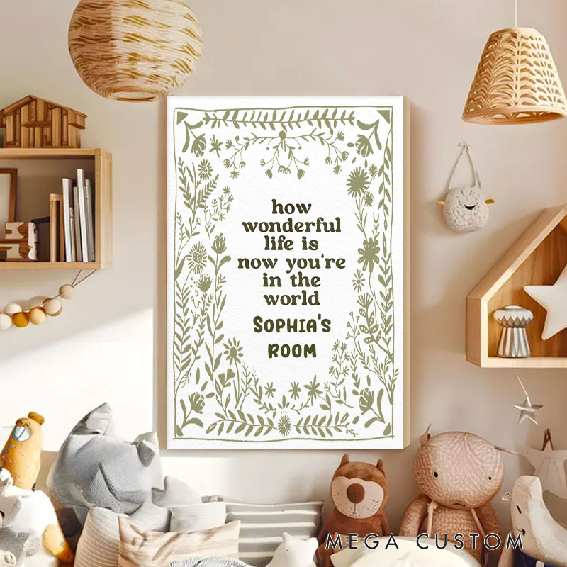 Personalized Inspirational Quote Print with Custom Name and Botanical Border for Nursery Wall Art