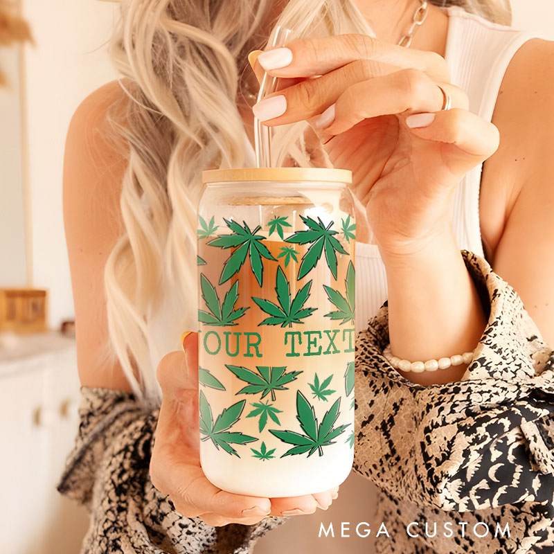 Personalized Green Leaf Pattern Custom Text Engraved Glass for Relaxation and Unique Style Creative Glasse Cup