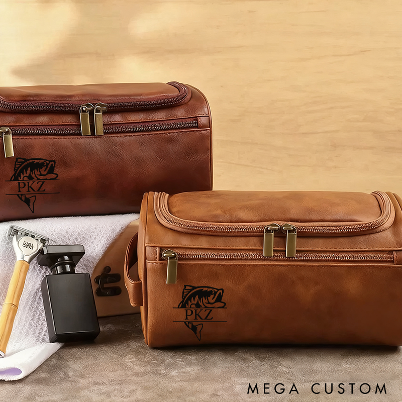 Personalized Fishing Gift Men Leather Bag for Fisherman Hunter Unique Fathers Day Gift Fisherman Gift for Husband Son Dad and Father
