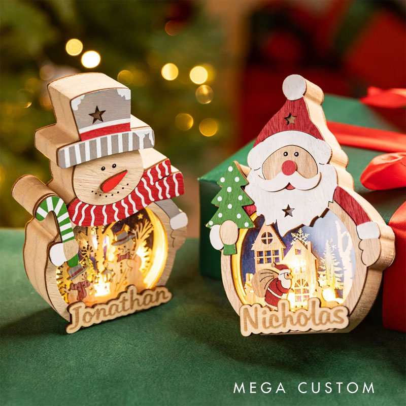Personalized Santa Claus Snowman LED Ornament with Name Home Decor Christmas Gift for Family Friends