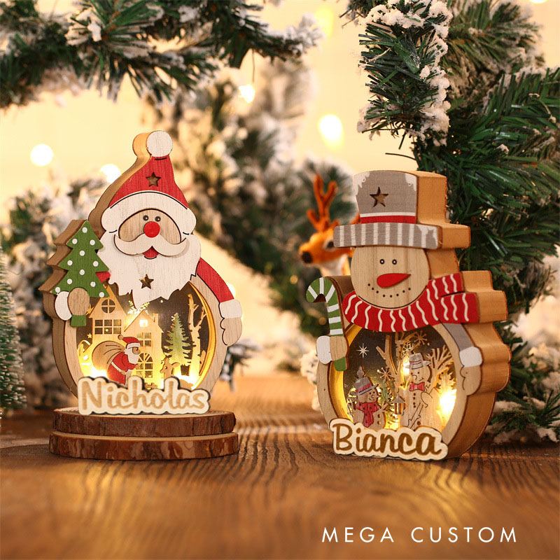Personalized Santa Claus Snowman LED Ornament with Name Home Decor Christmas Gift for Family Friends Baby Kids