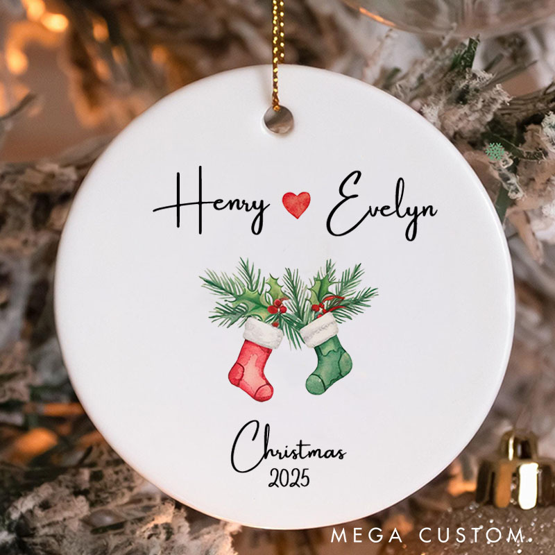 Personalized Christmas Ornament with Stockings Couple 2025 Xmas Ornament Husband and Wife Holiday Keepsake Gift with Name