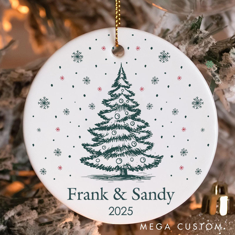 Personalized Christmas Tree and Snow Ornament Couple 2025 Xmas Ornament Husband Wife Holiday Keepsake Gift with Name Couple Christmas Decor