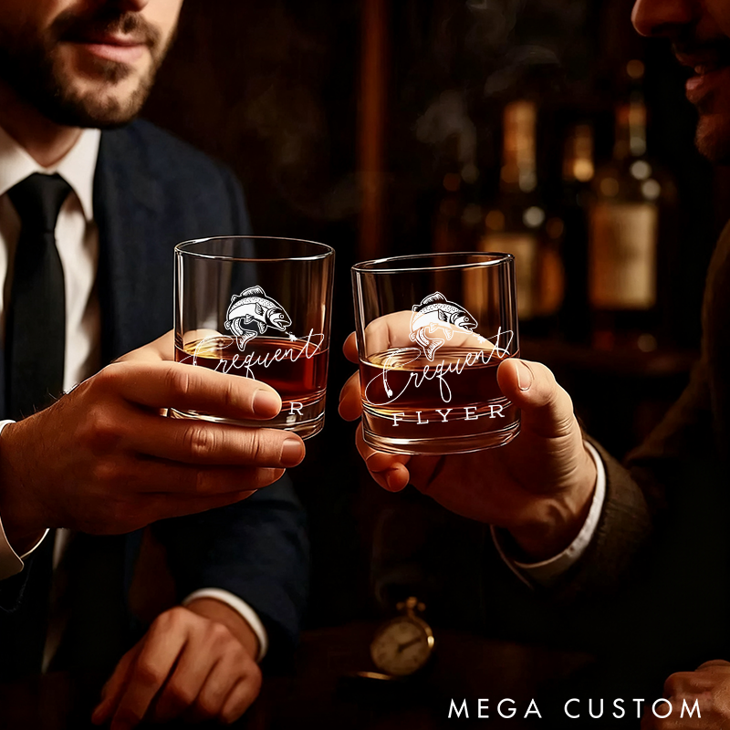 Personalized Whiskey Engraved Glasses Wine Cocktail and Beer Etched Fish Glassware Perfect Gift for Fishermen and Whiskey Lover