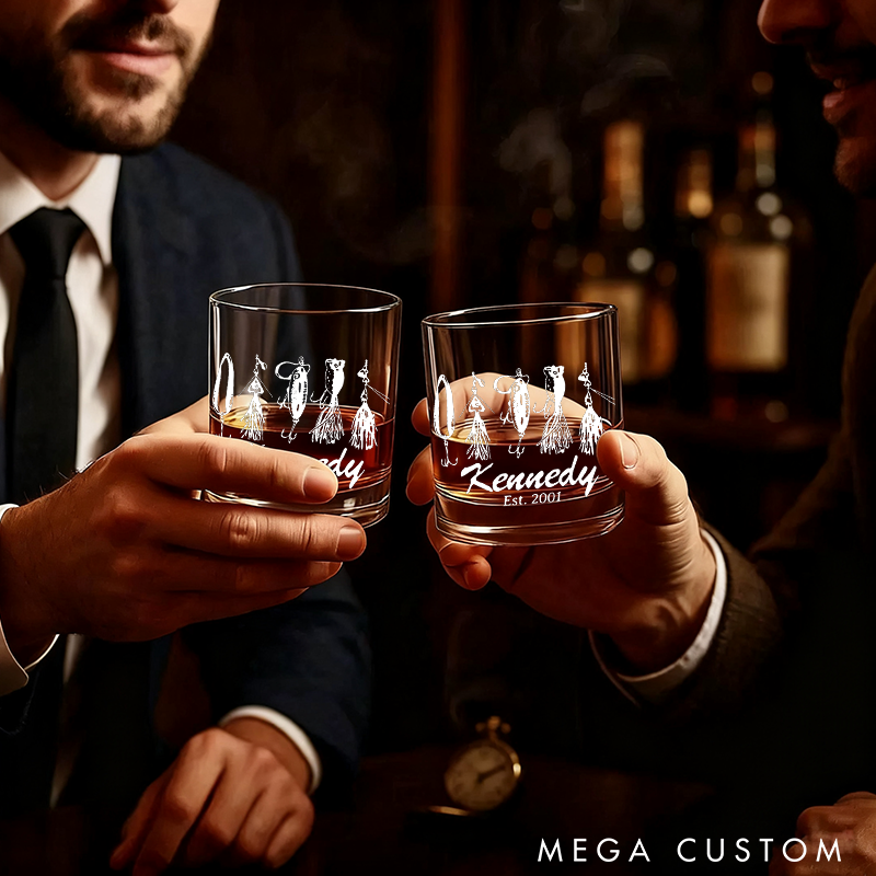 Personalized Fishing Whiskey Glass Fishing Lure Design Wine Cocktail and Beer Etched Fish Glassware Perfect Gift for Fishermen and Whiskey Lover