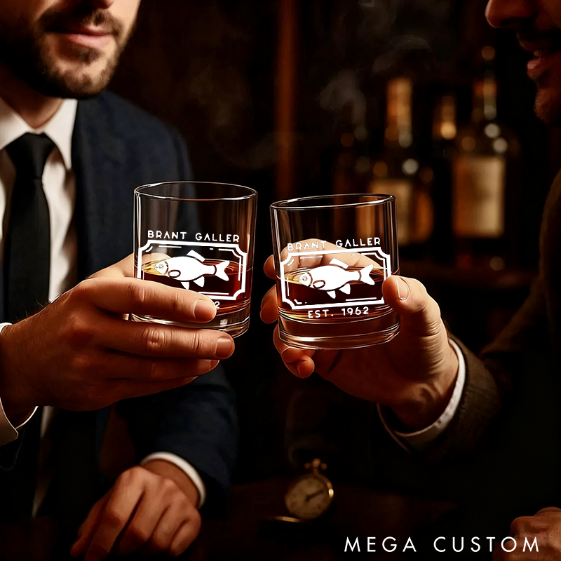 Personalized Fishing Whiskey Glass Engraved Fish Design Fishing Gift Ideas Unique Gift for Anglers and Fishing Lover