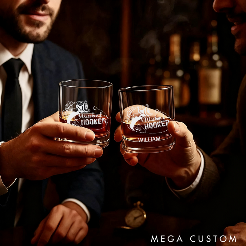 Personalized Fishing Whiskey Glass Weekend Hooker Whiskey Glass Funny Gift for Anglers Fishing Lover and Outdoor Lover