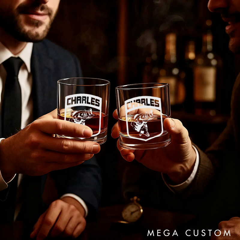 Personalized Bass Fishing Glass Sandblasted Beer Mug or Whiskey Glass Unique Gift for Anglers Fishermen and Outdoor Enthusiasts