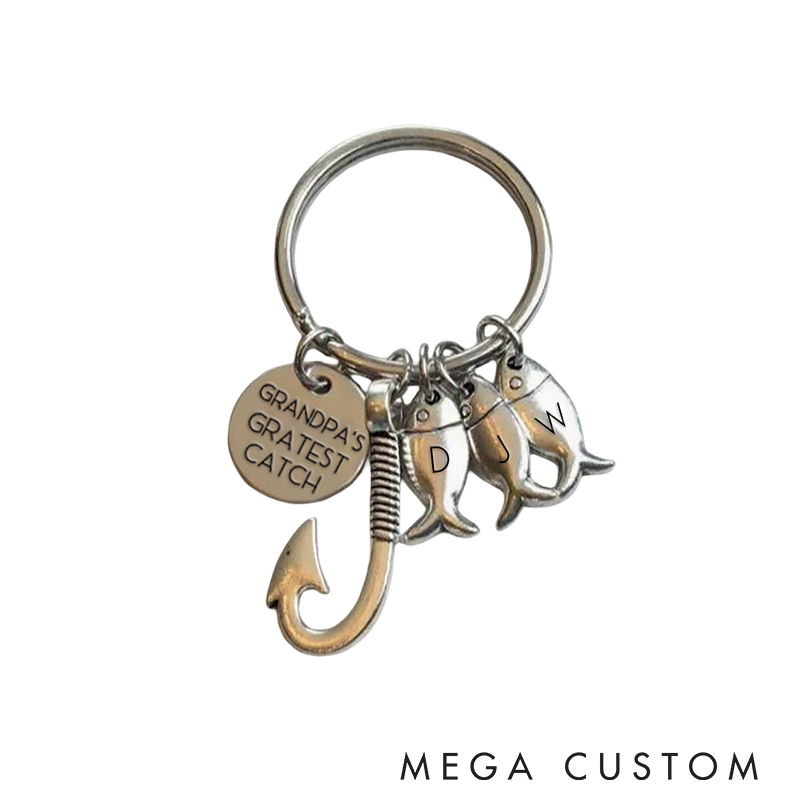 Personalized Fishing Keychain Greatest Catch Keychain Fisherman Dad Fish and Hook KeyChain Father's Day Gift Perfect Gift for Fishing Lover