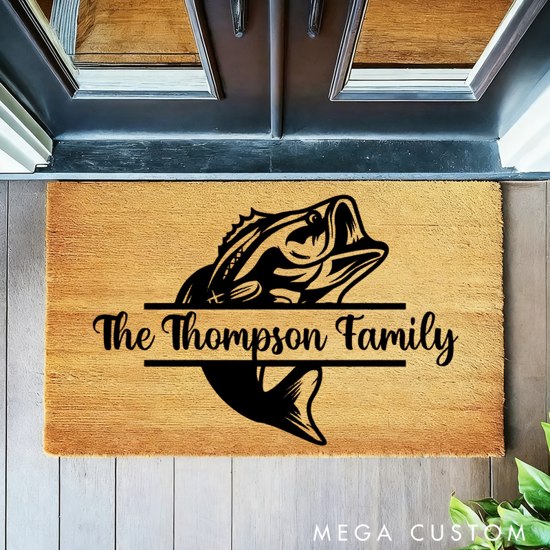 Personalised Bass Fish Split Monogram Doormat Fishing Doormat Last Name Doormat Family Doormat Camp Doormat Bass Fish Doormat Fish Decor