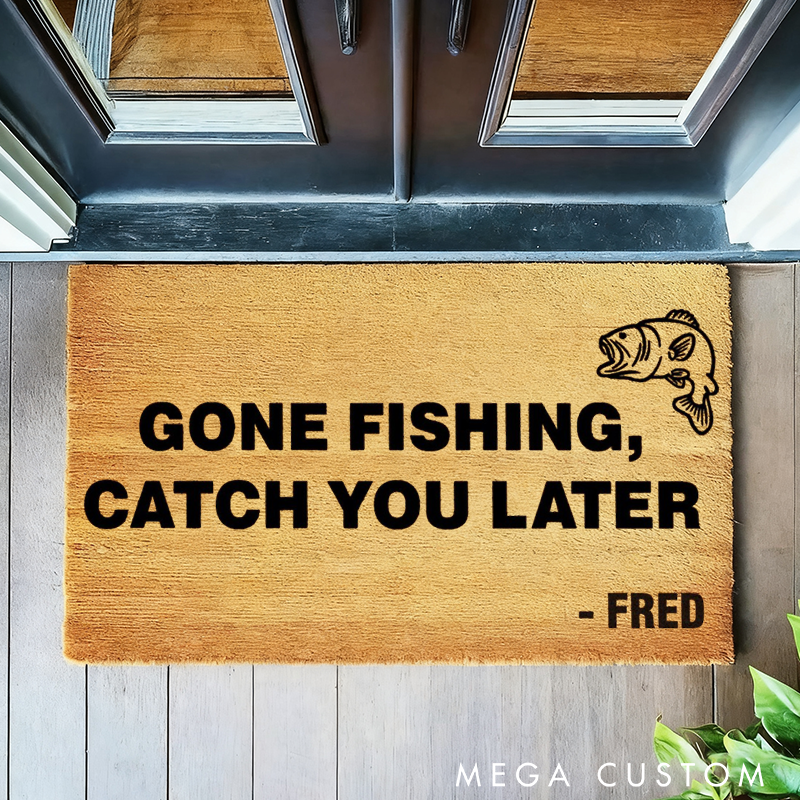 Personalised Funny Fishing Doormat with Gone Fishing, Catch You Later Design Sea Bass Fish Doormat Perfect Gift for Fishing Lover