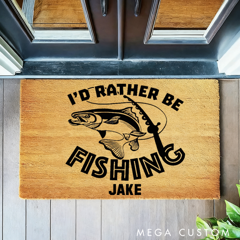 Personalised Doormat I'd Rather Be Fishing Funny Welcome Mat Funny Dad Grandpa Gift Mat Fisherman Gift Funny Fathers Day Gift Home Doormat