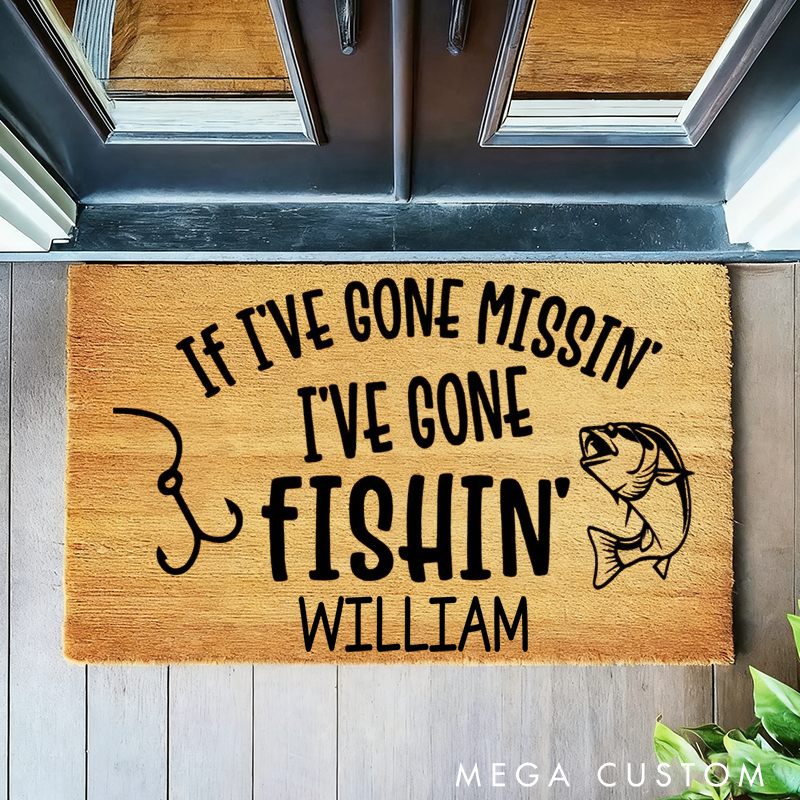 Personalised Fishing Doormat If I‘m Missing I’ve Gone Fishing Doormat Funny Outdoor Welcome Mat Perfect Gift for Fishing Lover and Lake House Decor