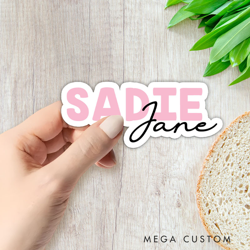 Personalized Name Sticker with Pink and Black Script for Modern and Stylish Aesthetic Unique Stickers