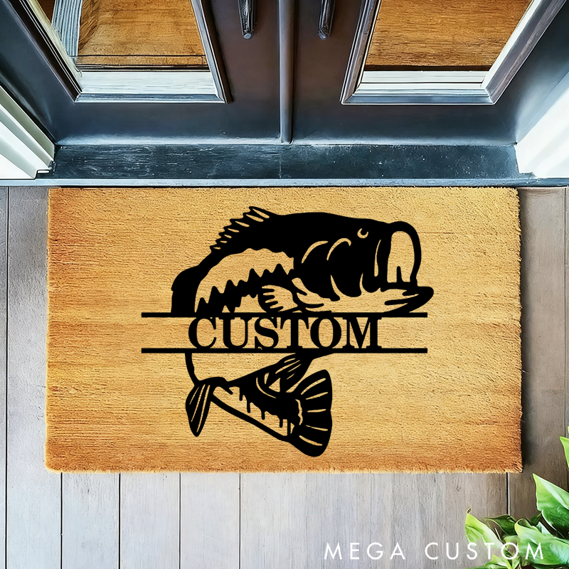 Personalised Fishing Doormat Bass Fish Design Welcome Mat Perfect Gift for Fishing Lover Durable and Non-Slip Outdoor Decor