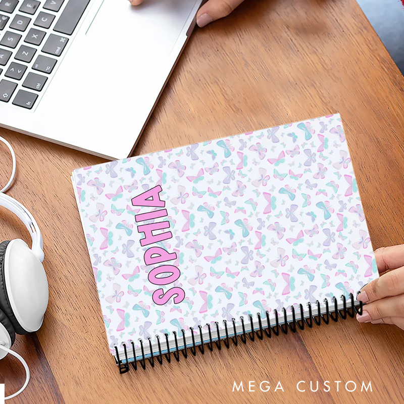 Personalized Flower Butterfly Heart Watercolor Blending Journal Notebook with Name Back to School Birthday Gift for Girls Women