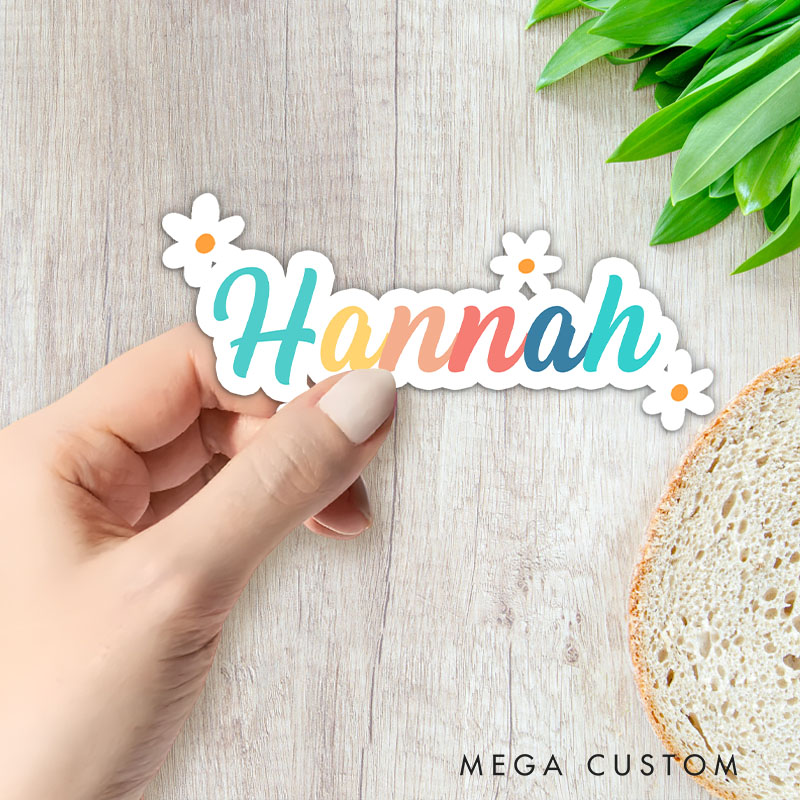 Personalized Name Sticker with Floral Accents and Pastel Colors for Cheerful and Playful Style Stickers
