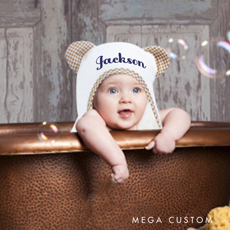 Personalized Ears Baby Towel for Infants with Soft Cotton Material and Custom Name Embroidery