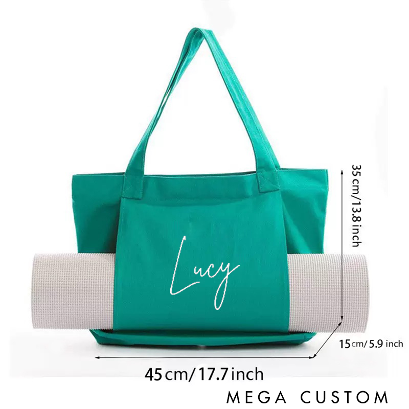 Personalized Personalised Large Yoga Tote Bag Script Font Custom Yoga Bag Yoga Mat Bag Pilates Bag Meditation Bag Multi-Functional for Yoga Gym and Travel