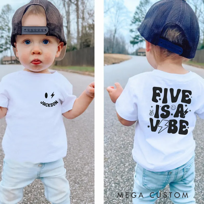 Personalized Five is a Vibe Kids T-Shirt with Bold Lettering and Fun Design for a Stylish Birthday