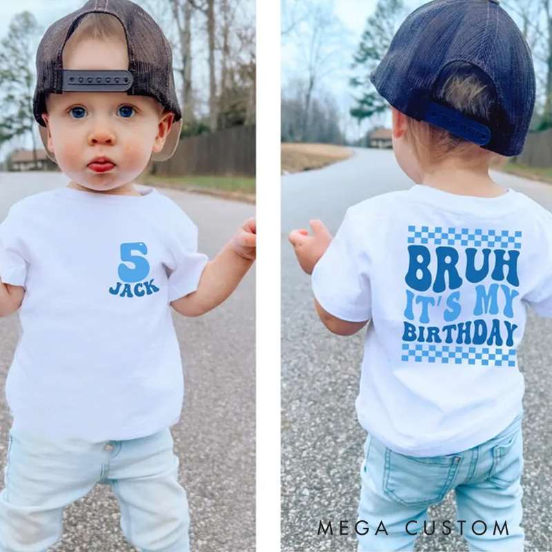 Personalized Birthday Bruh Kids T-Shirt with Cool Blue Design and Fun Text for a Trendy Celebration