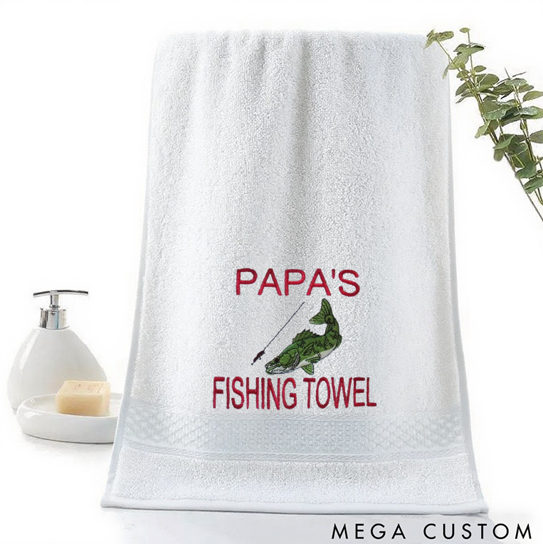Personalized Fishing Towel Soft and Absorbent with Embroidered Text Perfect for Fishing Enthusiast