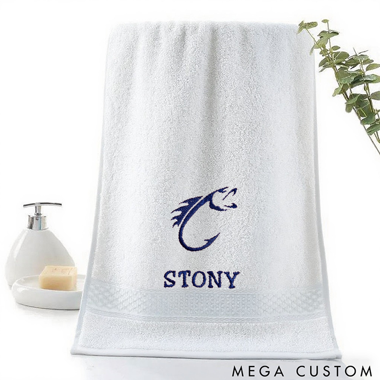 Personalized Fishing Hand Towel Grommet Fishing Microfiber Sports Towel Custom Boating Towel Fishing Gift Perfect for Fishing Lover