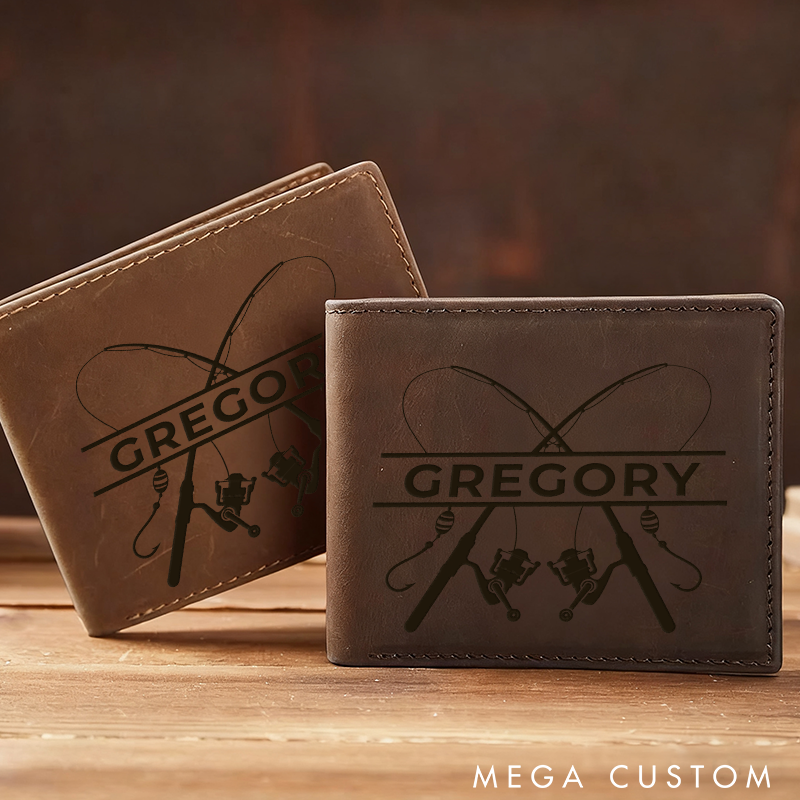 Personalized Fishing Leather Wallet Fishing Gifts for Men Fishing Rod Gift for Him Fisherman Wallet Hunting Gift for Boyfriend Bass Engraved Leather Gift