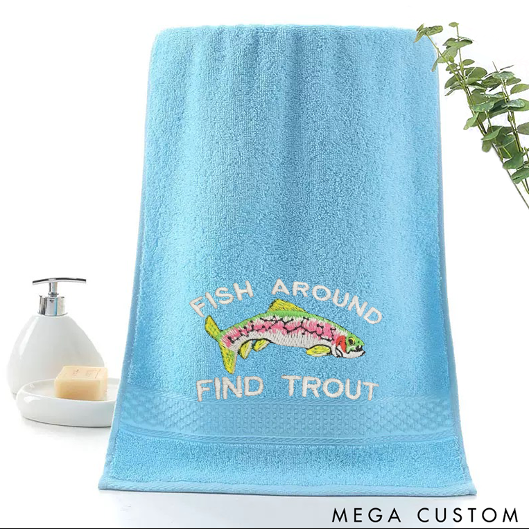 Personalized Fishing Towel Custom Embroidered Fishing Towel Father's Day Gift for Husband Fishing Gift for Trout Fishing Dad