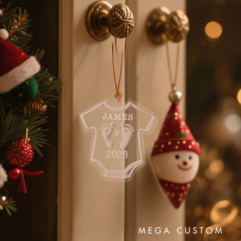 Personalized Baby Bodysuit Pregnancy Announcement Ornament with Text and Year Christmas Tree Home Decor Birthday Gift for New Parents