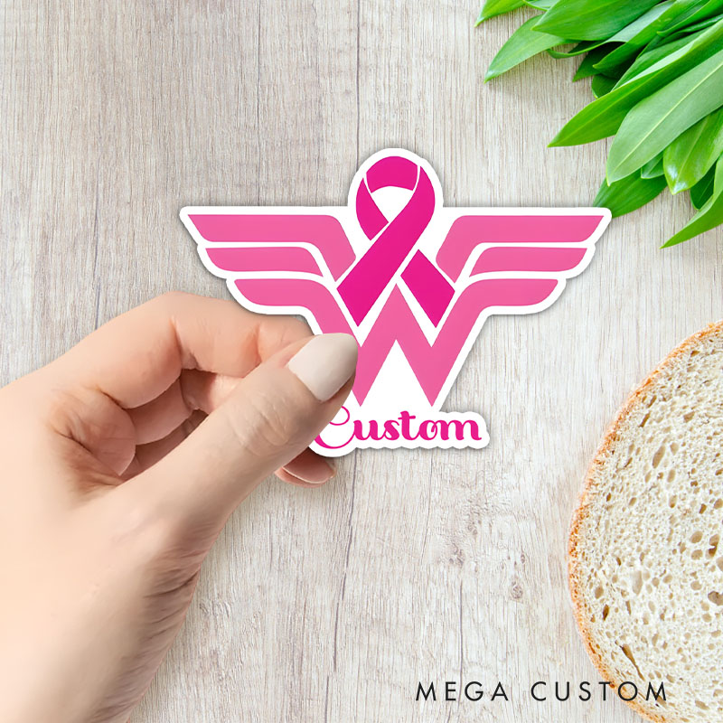 Personalized Woman Pink Ribbon Custom Sticker for Strength and Courage Breast Cancer Awareness Stickers
