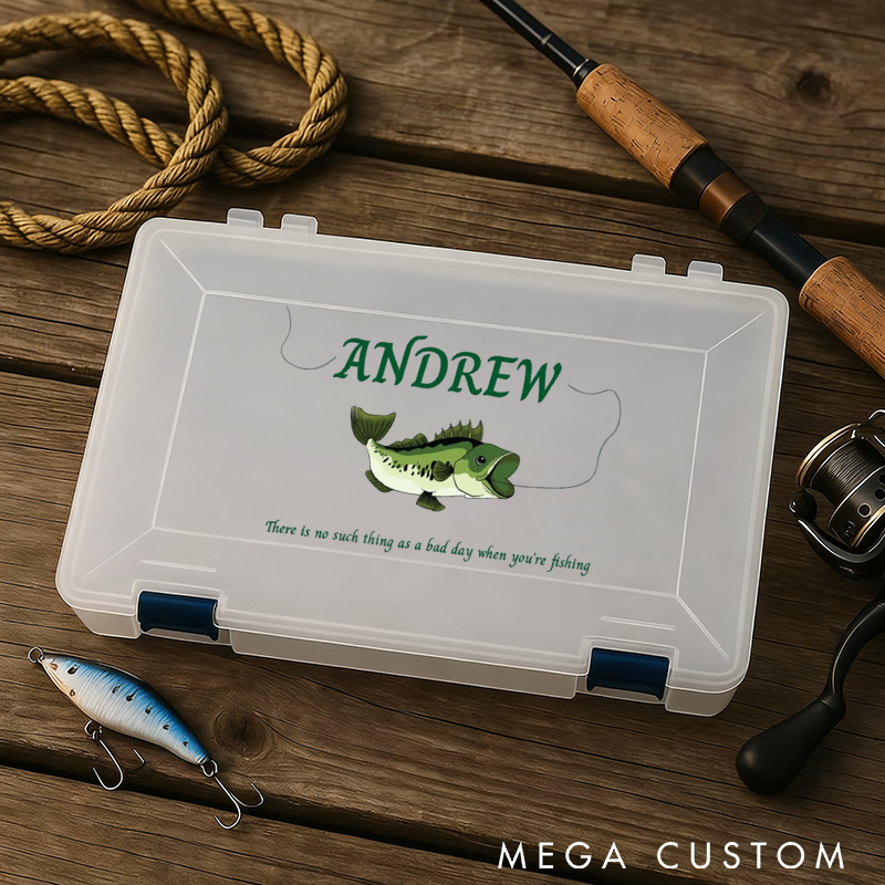 Personalized Tackle Box Transparent Organizer Gift for Fisherman Durable Organizer with Compartments for Lures and Gear Perfect Gift for Fishing Lover
