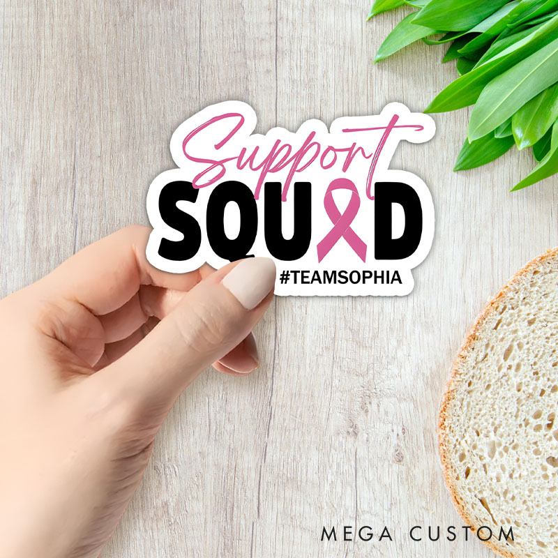 Personalized Support Squad Pink Ribbon Sticker with Team Hashtag for Unity and Encouragement Stickers
